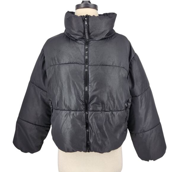 Old Navy 100% Recycled Materials Cropped Puffer Jacket Quilted Black Size Small - Picture 1 of 5